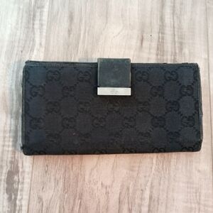 Authentic Gucci Denim Black GG Supreme Long Wallet